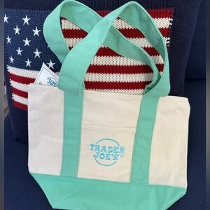 Trader Joe's Canvas mini Tote Bag in Mint and Natural